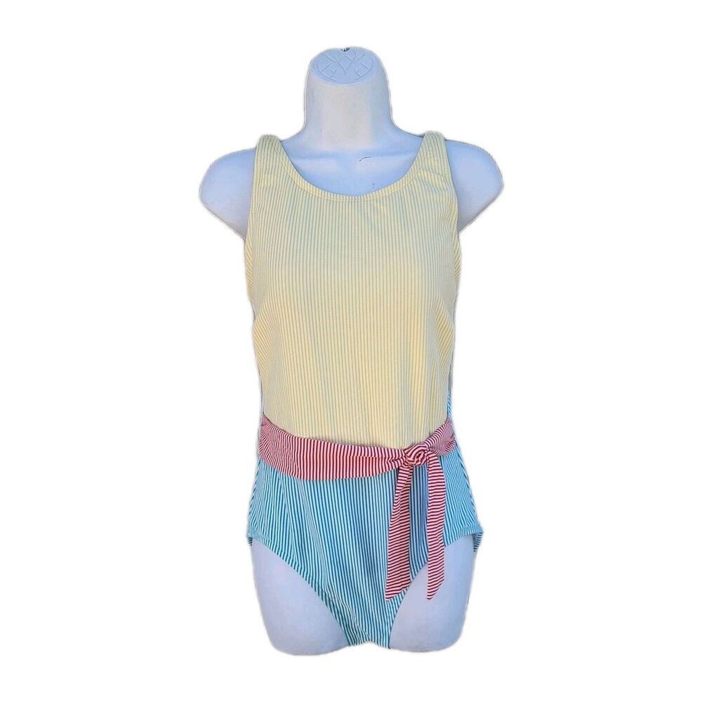 Lands end striped multi colored one piece swimsuit  wmns sz 8
